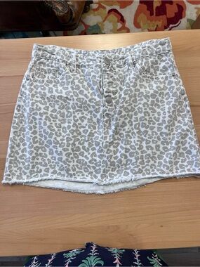 Mud Pie Cream and Beige Leopard Print Denim Mini Skirt